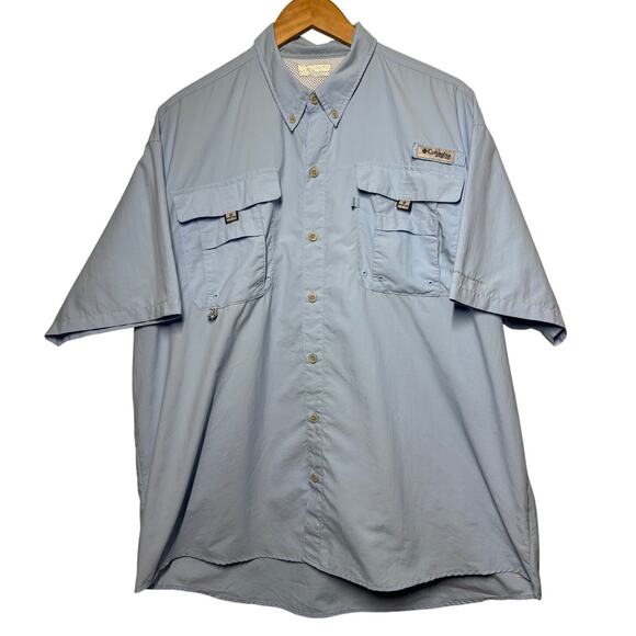 Columbia PFG Men Light Blue Button Down Omni Shade Shirt Fishing Outdoor - Picture 1 of 7